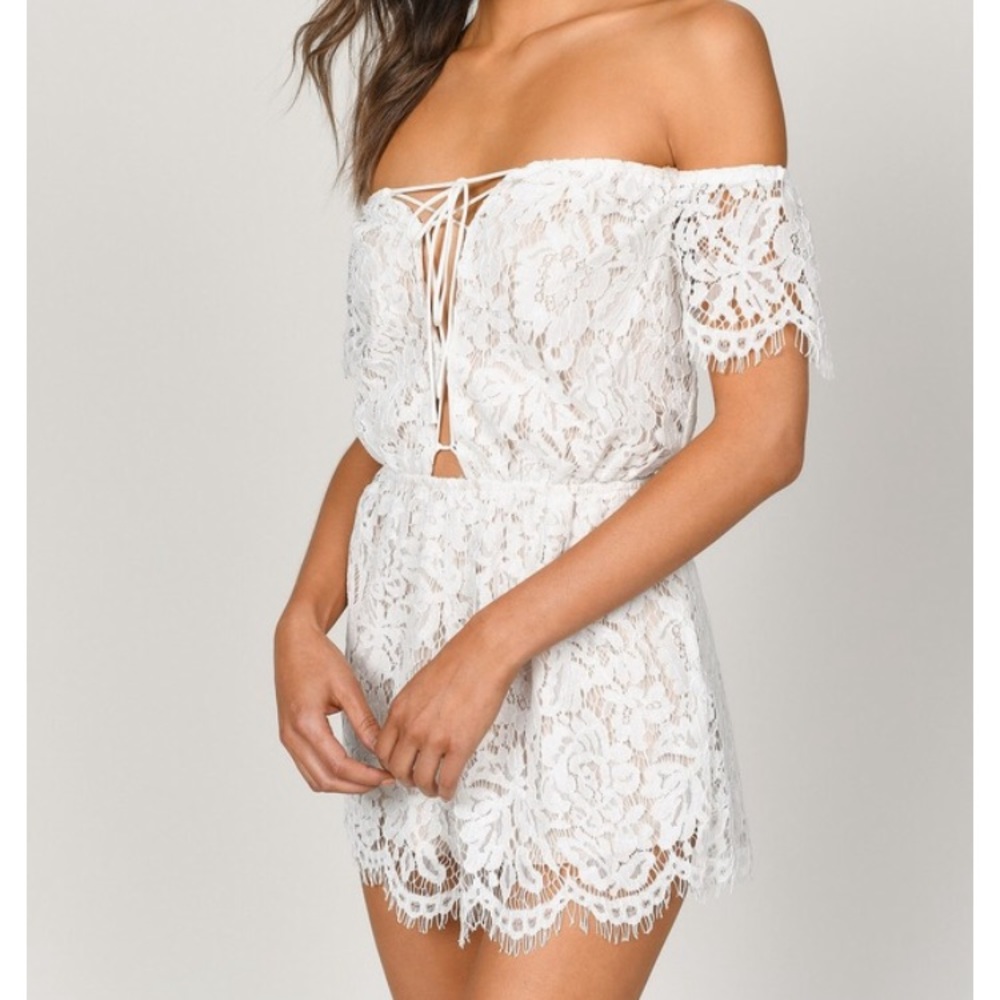 New with tags white lace off the shoulder romper.